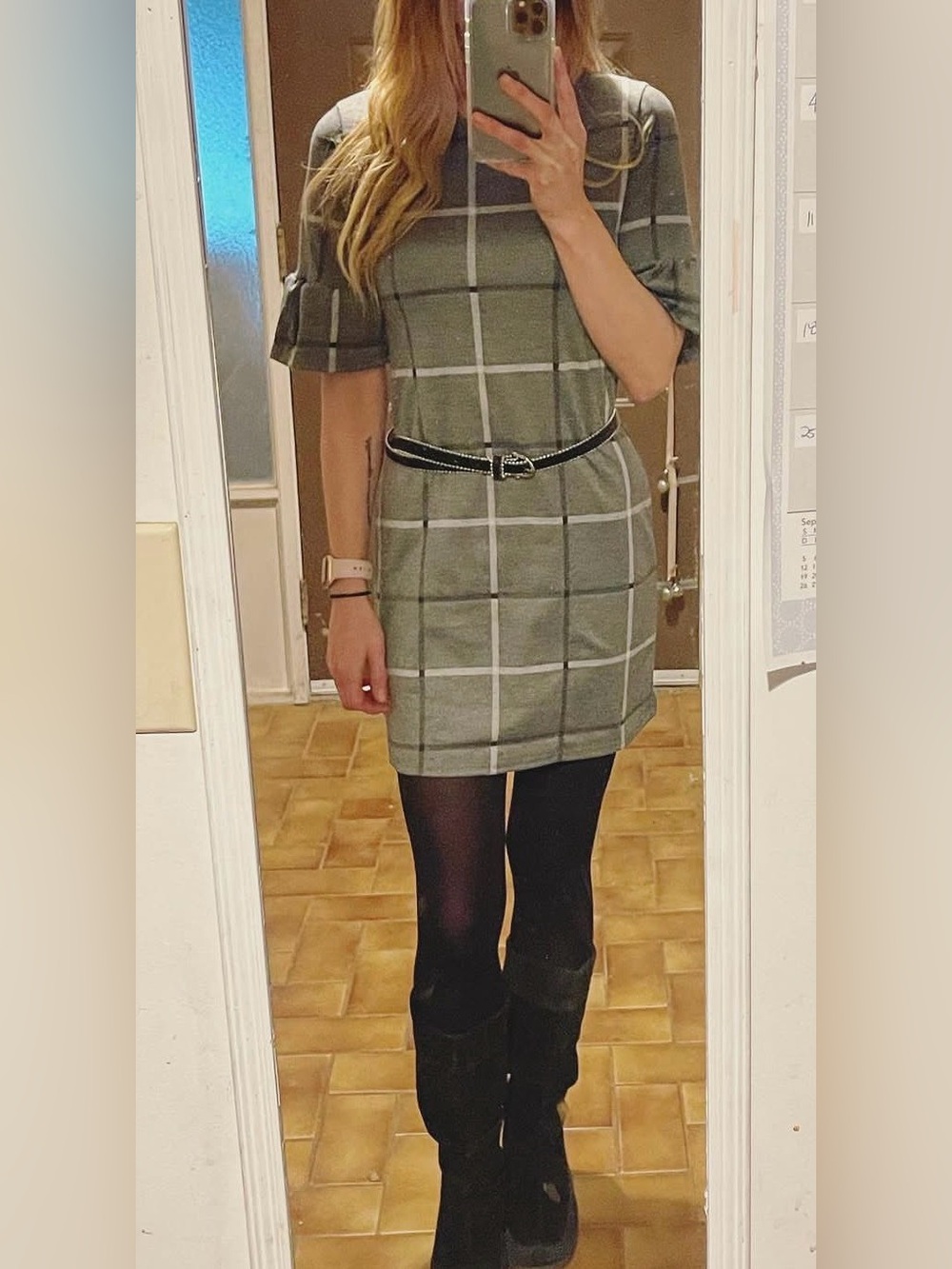 Olivia Rae Grey Windowpane Knit Dress - Picture 3 of 6